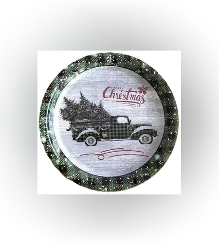 Set 10 Farfurii Unica Folosinta, Flippy, 23 cm, Model Masina de Craciun, Multicolor
