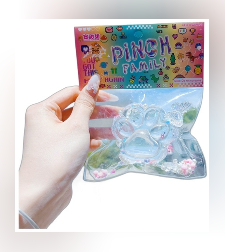 Jucarie Antistres Squishy, Flippy, Labuta de Pisica Pufoasa, cu Revenire Lenta, 6 x 6 cm, Model Crystal Ice, Transparent