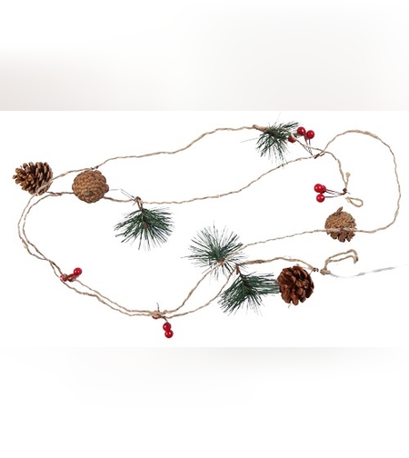 Instalatie Craciun cu baterii, 2 metri, 20 LED-uri tip ace si conuri de pin simple, Alb Cald, Flippy