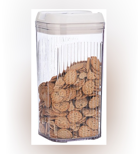 Cutie de Depozitare Alimente, Flippy, Cutie de Tip Container, 2.5L, 12.5x12.5x26 cm, Recipiente pentru Cereale in Bucatarie, Transparente cu Capac Alb