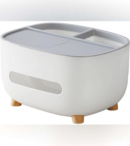 Suport pentru Servetele, Flippy, Cutie Multifunctionala, Design Minimalist, ABS, cu Suport pentru Obiectele Personale, pentru Birou, 21x12x12 cm, Gri