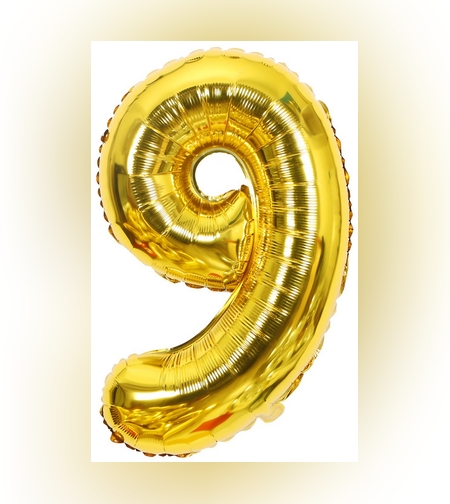 Balon din Folie Flippy, Cifra 9, 81 cm, Pentru Aer sau Heliu, Bulk, Auriu