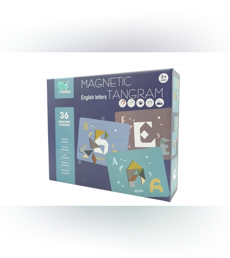 Joc Magnetic Tangram, tabla si forme diverse magnetice, 34 de piese, pentru copii, +3 ani, multicolor