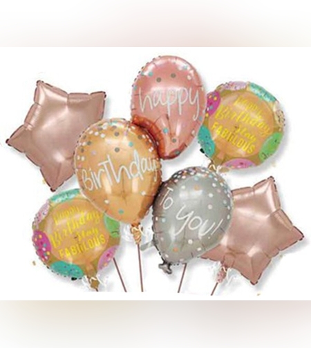 Baloane pentru aniversare, Flippy, tematica Happy Birthday, set 7 baloane, 3 in1 Balon 86 x 110 cm, 2 Stele, 2 Rotunde, din folie de aluminiu, pai de carton inclus, Multicolor