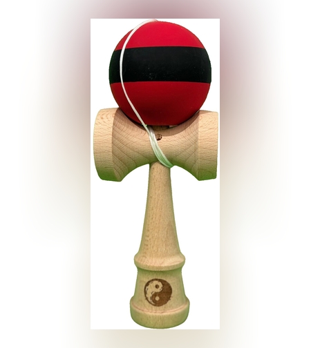 Kendama X Originala, Flippy, 18 cm, Profesionala, +9 Ani, din Lemn, Model cu Dunga, Rosu/Negru