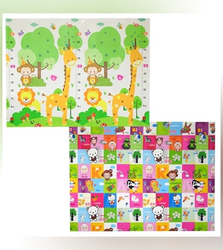 Covoras pentru Copii, Flippy, cu 2 Fete, Model Safari/Animale, din XPE+PE, Impermeabil, Antiderapant, Protectie Termica, +3 Luni, Pliabil, 150 x 200 x 1 cm, Multicolor