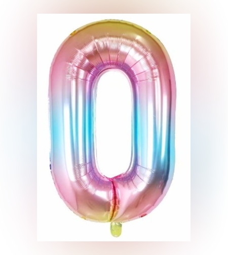 Balon din Folie Metalizata Flippy, Figurina Cifra, Tema Aniversare 40 cm, Ambalaj Individual, Pai inclus, Umflare cu Aer sau Heliu, Multicolor, Cifra 0
