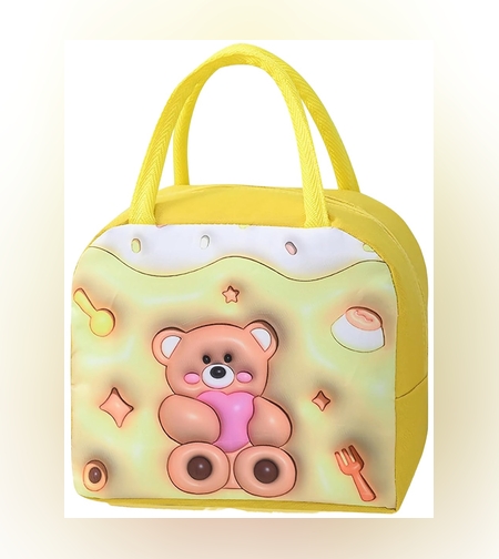 Geantă Frigorifică, Flippy, cu Desene Animate 3D, Portabilă pentru Copii, de Prânz, din Pânză Oxford, 23x13x19 cm, Model Ursulet, Galben