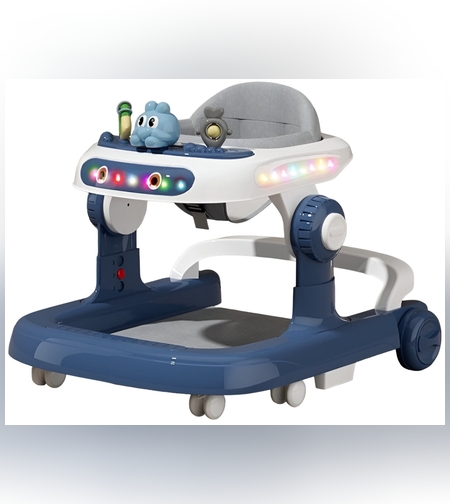 Premergator Multifunctional cu Roti Flippy, Model Iepuras, Inaltime Ajustabila, Tavita, Muzica, Lumini, 66x59x41 cm, Albastru