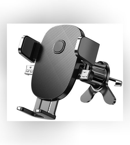 Suport Auto Telefon Flippy, Prindere Grila Ventilatie, Tija Fixare Reglabila, Rotativ 90 grade, Design Modern, Detalii Fine, Material Plastic si Silicon, 11 x  8.5 cm, Negru