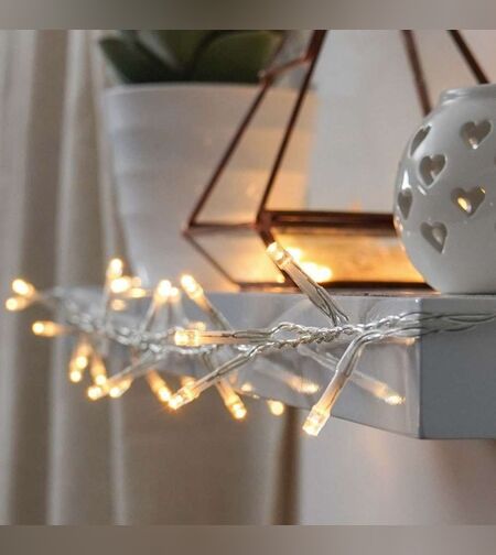 Instalatie de Craciun cu Baterii Tip Liniar, 2 jocuri de lumini, Fir Transparent 3 m 30 LED -uri, Alb Cald