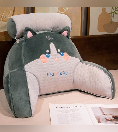 Perna Multifunctionala, Flippy, Spatar pentru Pat, Protectie Lombara, Marime Medie, 60 x 40 cm, din Latex, Model Catel, Gri inchis