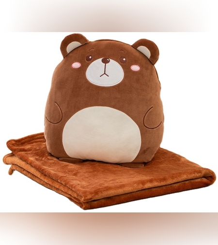 Patura 2in1 pentru Pat sau Canapea, Flippy, Model Jucarie Urs cu Spatiu de Depozitare Patura, Microfibra, 1x1.7 m, Maro
