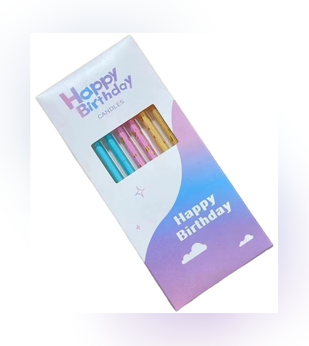Set 6 Lumanari Lungi, Flippy, din Parafina, 10 x 0.5 cm, Happy Birthday, Multicolor