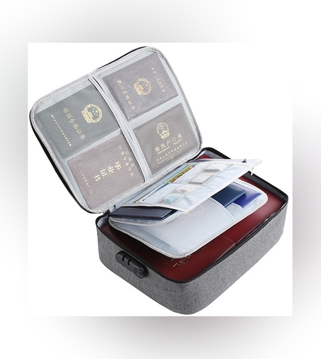 Geanta Flippy pentru Depozitare Acte si Documente, Facturi, Carduri, cu Cod de Securitate, 3 Compartimente, Impermeabila, 37 x 10.5 x 27 cm, Gri