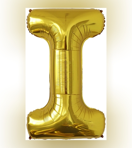 Balon Folie Metalizata Litera I, Flippy, 80 cm, Umflati cu Heliu sau Aer, Ambalaj Individual, Pai inclus, Auriu