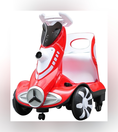 Masinuta electrica cu telecomanda pentru copii, Flippy, roti spate rotire 360, 3- 6 ani, curea siguranta, baloane de sapun, lumini si sunete, self control si prin telecomanda, cu pedale de acceleratie si frana, rosie