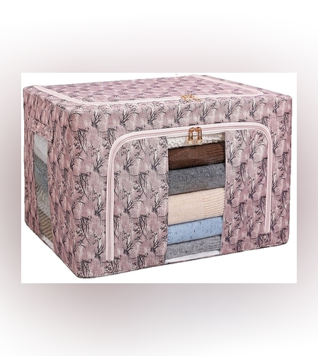 Cutie Depozitare, Flippy, 66L, din Material Textil, 50 x 40 x 33 cm, pentru Haine si Lenjerii, Model Bambus, Roz