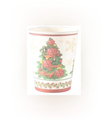 Set 10 Pahare, Flippy, Imprimeu Brad de Craciun, din Carton, 250 - 300 ml, 7.5 x 8.4 x 5.3 cm, Multicolor