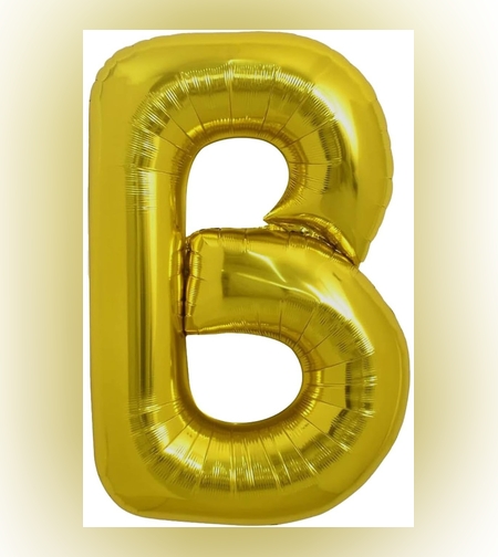 Balon Folie Metalizata Litera B, Flippy, 80 cm, Umflati cu Heliu sau Aer, Ambalaj Individual, Pai inclus, Auriu
