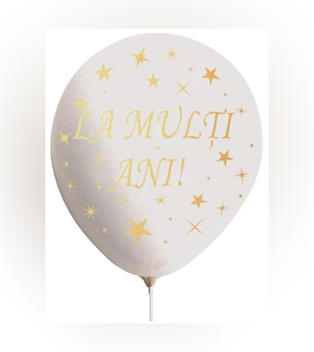 Set 10 Baloane din Latex, Flippy, Model Party, La Multi Ani, 23 cm, 2.2 g, Alb