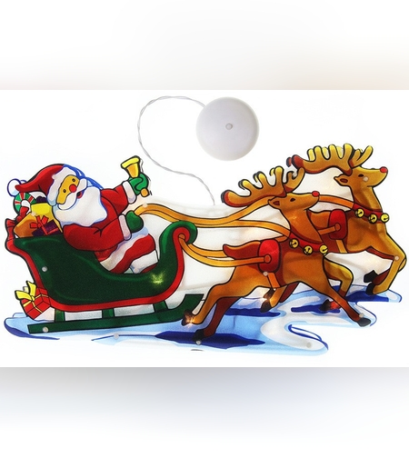 Decoratiune de Craciun pentru fereastra Flippy, Sanie cu reni, cu LED-uri, 26 cm, alb cald