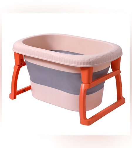 Cada Pliabila pentru Baie, Flippy, din PP+TPE, pentru Copii 0-6 Ani, cu Picioare, Suport de Sezut, Scurgere Etans, 80 x 52 x 42 cm, Portocaliu