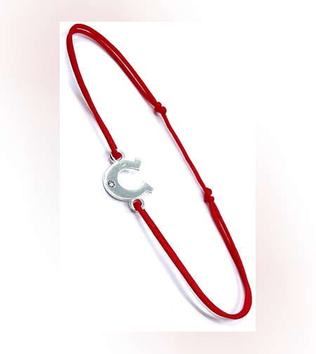 Bratara cu Snur Rosu, Argint 925, Potcoava, Jolie Silver, 0.6 g, 10x15 mm