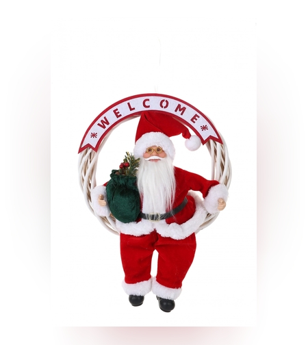 Jucarie decorativa, Flippy, Mos Craciun, 40 cm x 27 cm, grosime 12 cm, lana, tesatura de plus, poliester, interior/exterior