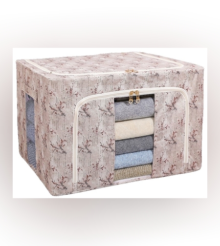 Cutie Depozitare, Flippy, 66L, din Material Textil, 50 x 40 x 33 cm, pentru Haine si Lenjerii, Model Flori de Primavara, Roz