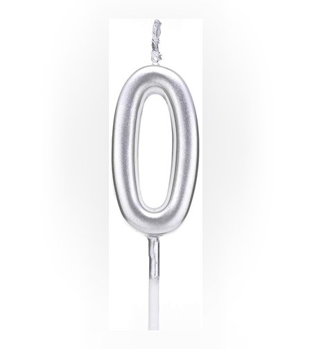 Lumanare de Tort, Flippy, Model Cifra 0, Party, 4.5 x 2.5 cm, din Parafina, Argintiu