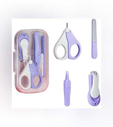 Set 4in1 de Ingrijire Unghii pentru Bebelusi, Flippy, Cutie de Depozitare Texturata, 0-6 Ani, 13.6x8x2 cm, Mov