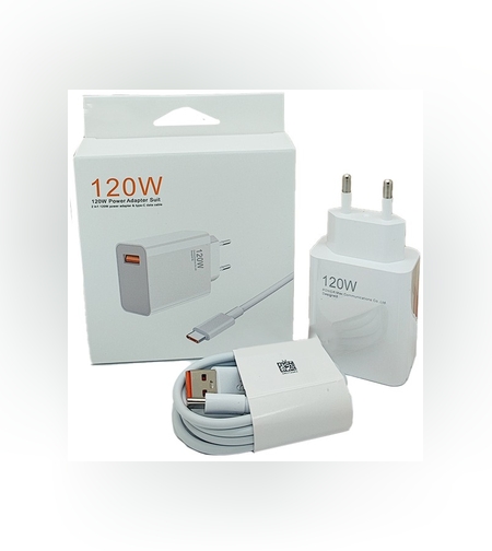 Incarcator Retea Super Charge pentru Telefon, Flippy, 120W Standard UE, Port USB-B cu Cablu TYPE-C de 1m Inclus, Alb