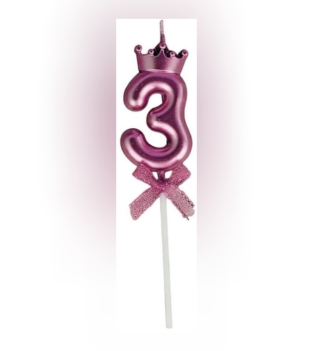 Lumanare Cifra 3, Flippy, Model Coroana cu Fundita, Pentru Tort, 6 x 2.5 cm Mov