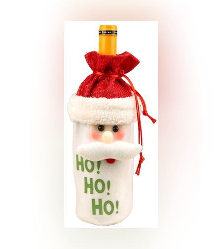 Saculet de Craciun pentru Sticla de Bautura, Flippy, Model Mos Craciun Accesorizat, Tematica Petrecere de Craciun, Marime Universala, 13x28 cm, Rosu