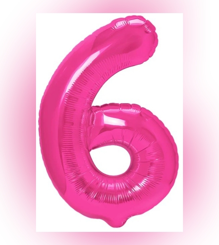 Balon din Folie Metalizata Flippy, Figurina Cifra, Tema Aniversare 80 cm, Ambalaj Individual, Pai inclus, Umflare cu Aer sau Heliu, Roz, Cifra 6