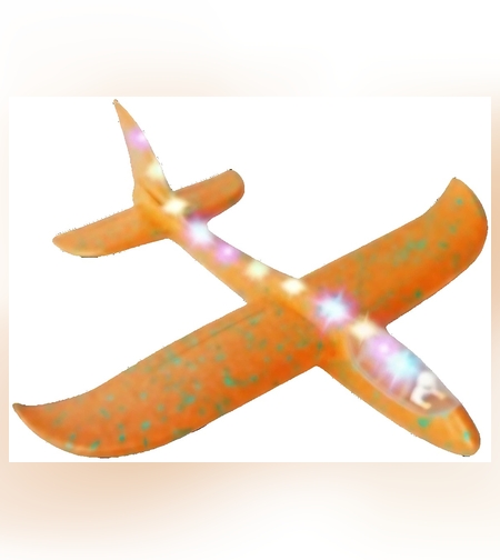 Avion Planor cu Pilot, Flippy, Din Polistiren, Cu Lumini pe Toata Lungimea, 47 cm, Portocaliu