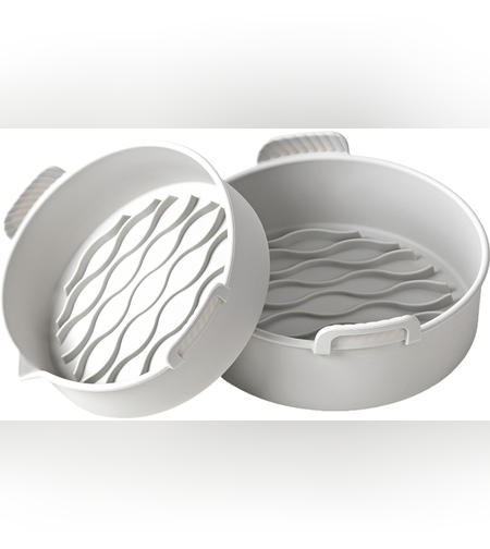 Set 2 tavi din silicon ecologic pentru air fryer Flippy, temperatura maxima 230 grade, reutilizabile, reciclabile, cu manere anti-alunecare, fund antiaderent, 18.7 x 19.5 x 7 cm, gri