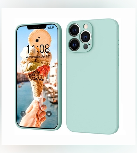 Husa pentru Apple iPhone 14 Plus Flippy, Liquid Silicone, cu Microfibra pe interior, Protectie Antisoc, Light Cyan