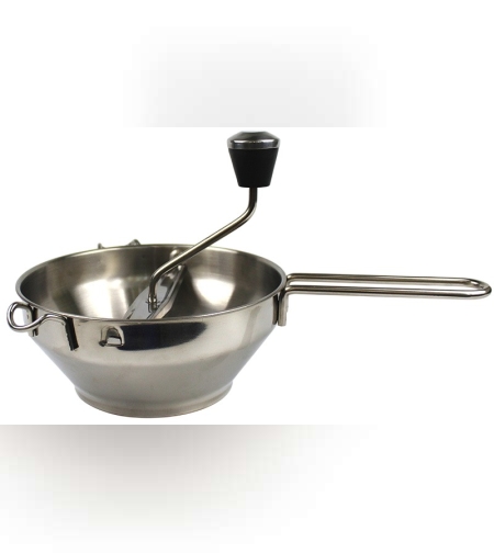 Rasnita Manuala pentru Fructe, Flippy, din Otel Inoxidabil, Macinare Alimentelor pentru Bebelusi, 3 Discuri de Macinat, Presa, pentru Tocat Cartofi, 19x20x33 cm, Argintiu