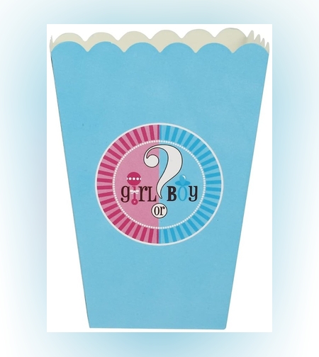 Set 6 Cutii Popcorn Gender Reveal, Flippy, Girl or Boy, din Carton, 13 x 9 cm, Roz/Albastru
