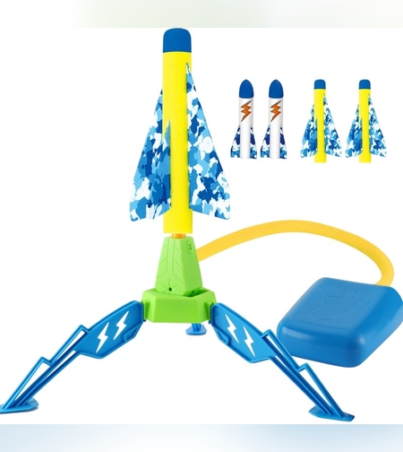 Jucarie pentru Copii, Flippy, Lansator de Rachete cu Piciorul, un Singur Lansator, 4 Rachete Fara Lumini, 40.5 cm Inaltime, Multicolor