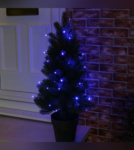 Instalatie de Craciun liniara Yoto, 10 m, din care 1 m cablu priza 220V, 100 LED, 8 jocuri de lumini, controler, fir negru, albastru