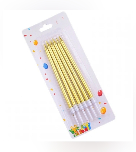 Set 6 Lumanari de Tort, Flippy, din Parafina, 11 x 0.4 cm, Lucioase, Auriu