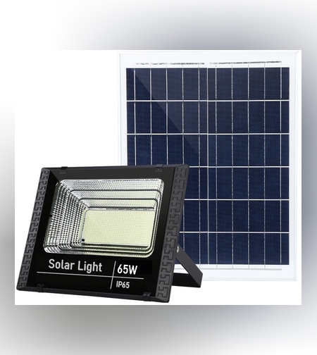 Proiector LED SMD 65W cu incarcare solara Flippy, panou solar, cu telecomanda, suport prindere, material ABS, 3AH, 114 LED-uri, 271Lm, 20x15 cm, negru