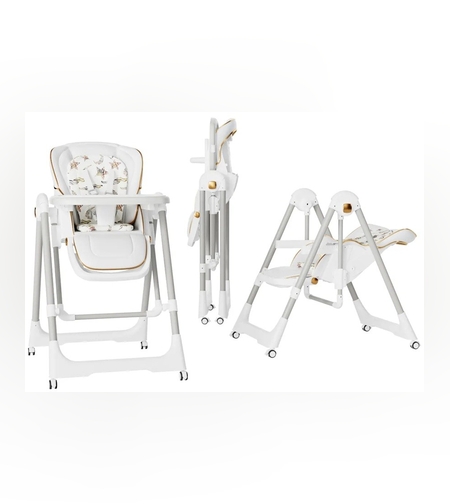 Scaun de Masa 2in1, Flippy, pentru Copii 6 luni - 4 Ani, Pliabil, cu Roti, Balansoar, Leagan, Reglabil, Tava de Masa Dubla, Centura in 5 Puncte, 96 x 56 x 76 cm, Alb