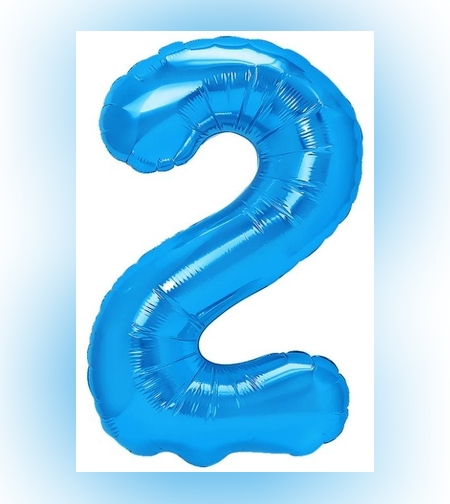 Balon din Folie Metalizata, Flippy, Figurina Cifra, Tema Aniversare 80 cm, Ambalaj Individual, Pai inclus, Umflare cu Aer sau Heliu, Albastru, Cifra 2