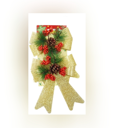 Set 2 fundite pentru brad, Aurii, decorate, cu sclipici, 14 x 19 cm, din poliester, Flippy