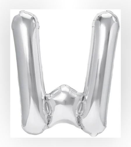 Balon Folie Metalizata Litera W, Flippy, 80 cm, Umflati cu Heliu sau Aer, Ambalaj Individual, Pai inclus, Argintiu