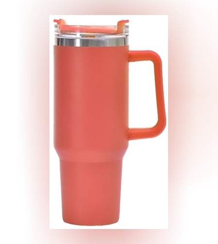 Cana Termos din Plastic, Flippy, pentru Bauturi Calde si Reci, cu Maner, 9.9x9.9x27 cm, Portocaliu